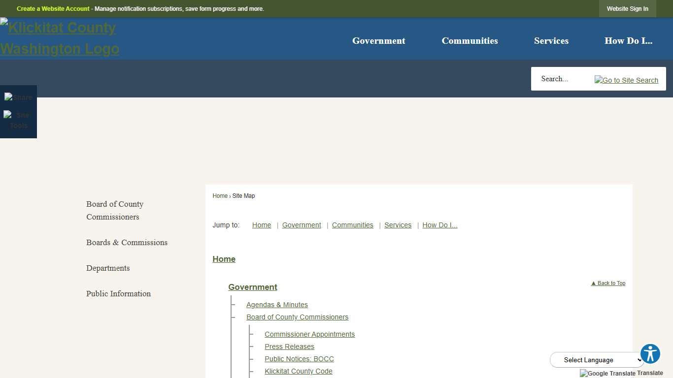 Site Map • Klickitat County, WA • CivicEngage
